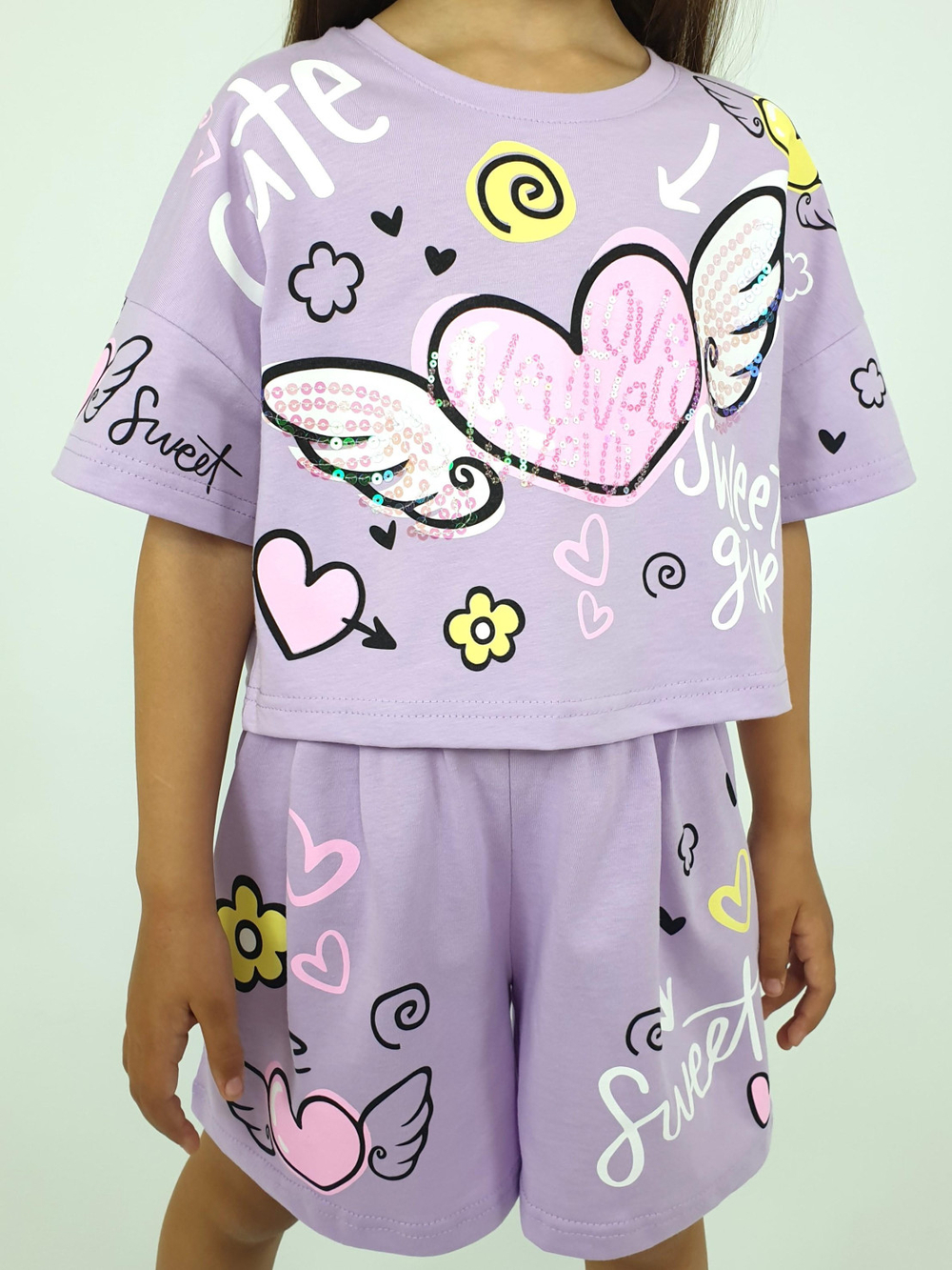 02-121-3 Комплект для девочки (фуфайка+ шорты)