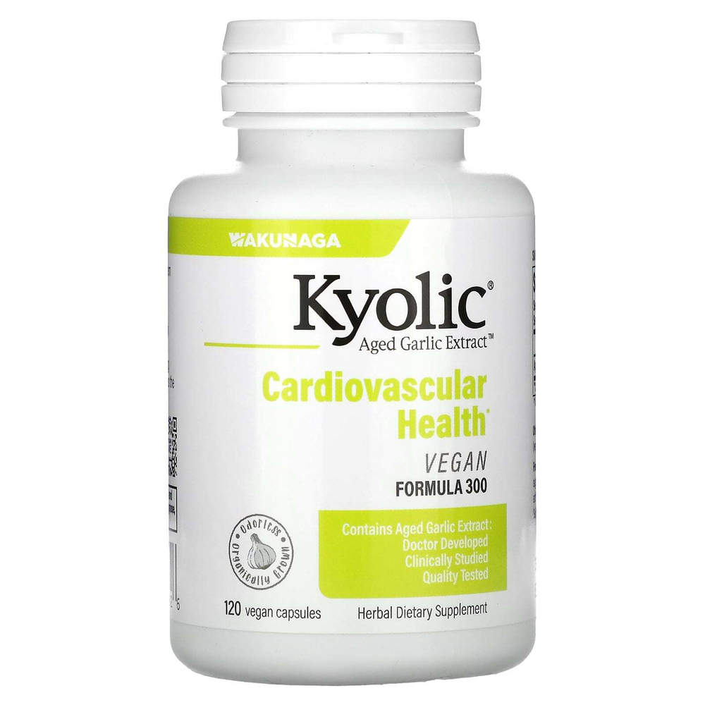 Kyolic, Aged Garlic Extract, выдержанный экстракт чеснока, для здоровья сердечно-сосудистой системы, веганская формула 300, 120 веганских капсул (300 мг в 1 капсуле)