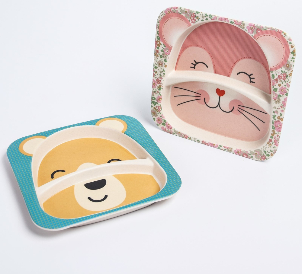 4298764 Тарелка 2-х секционная из бамбука, цвет МИКС