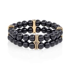 Всевидящее Око - двойной браслет с шармами из бронзы с черным кварцем 8 мм