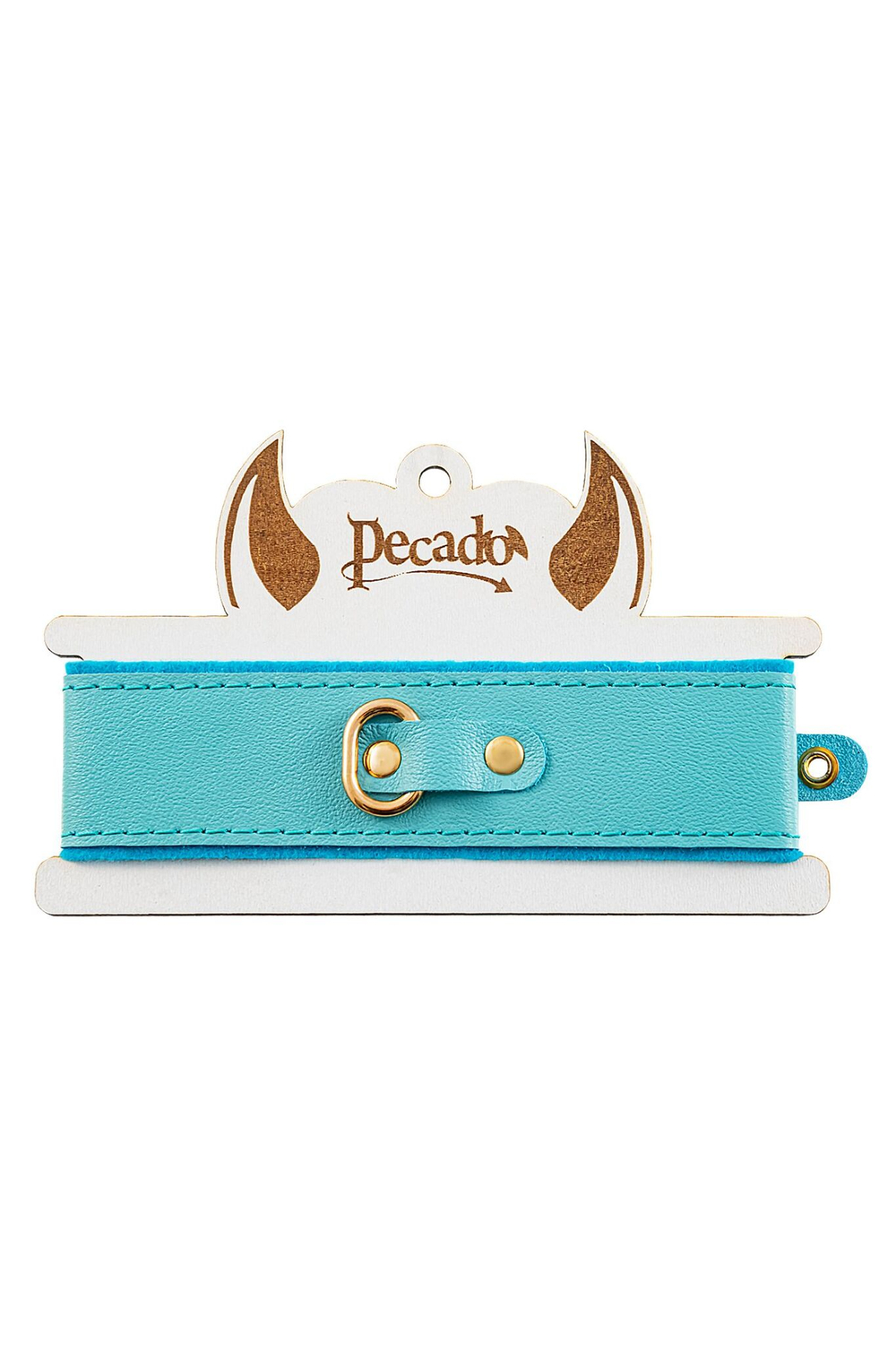 Голубой двуслойный кожаный ошейник с подкладкой из фетра (Цвет: голубой)