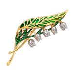 Брошь Ландыш с Цаворитами, Лунными Камнями и Бриллиантами, Эмаль, Brs0278-0/1