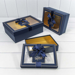 Коробка 33.5х25х11.5 см Набор 3 шт с окошком (Синий)