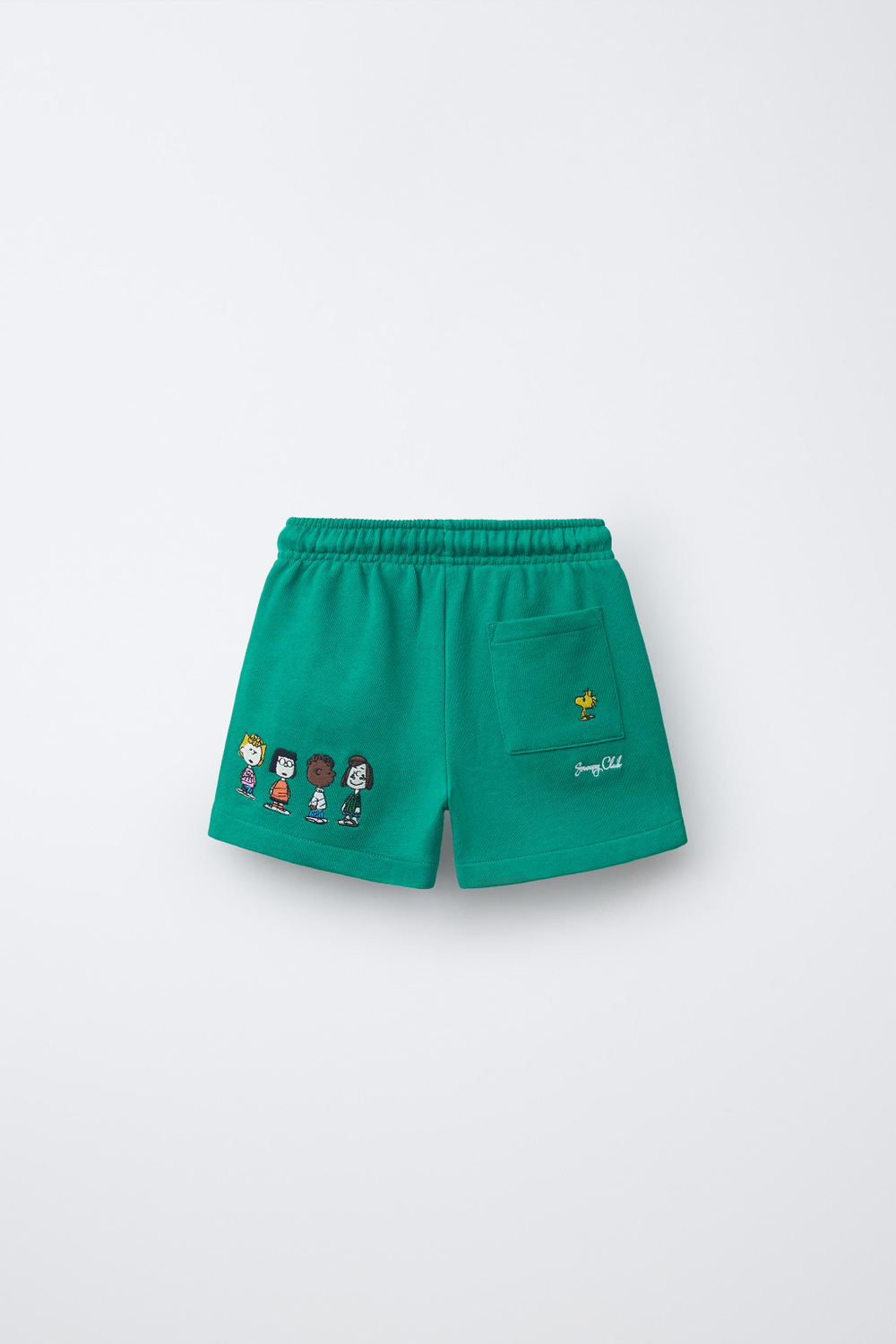 ZARA ШОРТЫ ИЗ МЯГКОЙ ТКАНИ С ВЫШИВКОЙ SNOOPY PEANUTS™, ЗЕЛЕНЫЙ