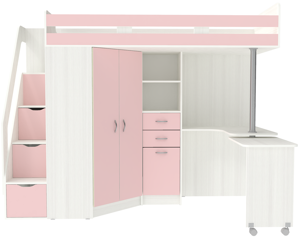 Кровать-чердак КарИВи Мийа Люкс Белое Дерево Розовый
