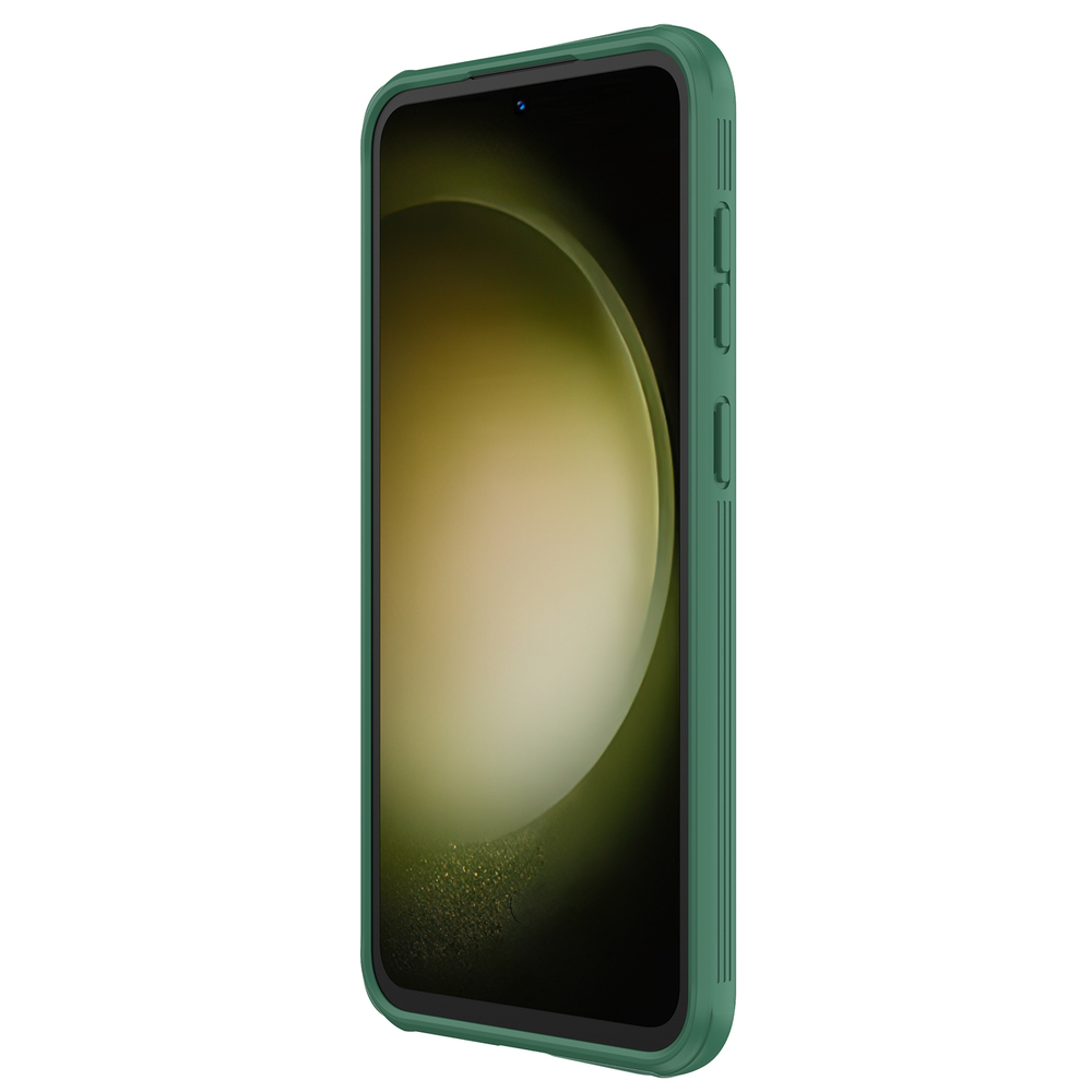 Чехол зеленого цвета (Deep Green) с защитной шторкой для камеры от Nillkin на Samsung Galaxy S23 FE, серия CamShield Pro Case