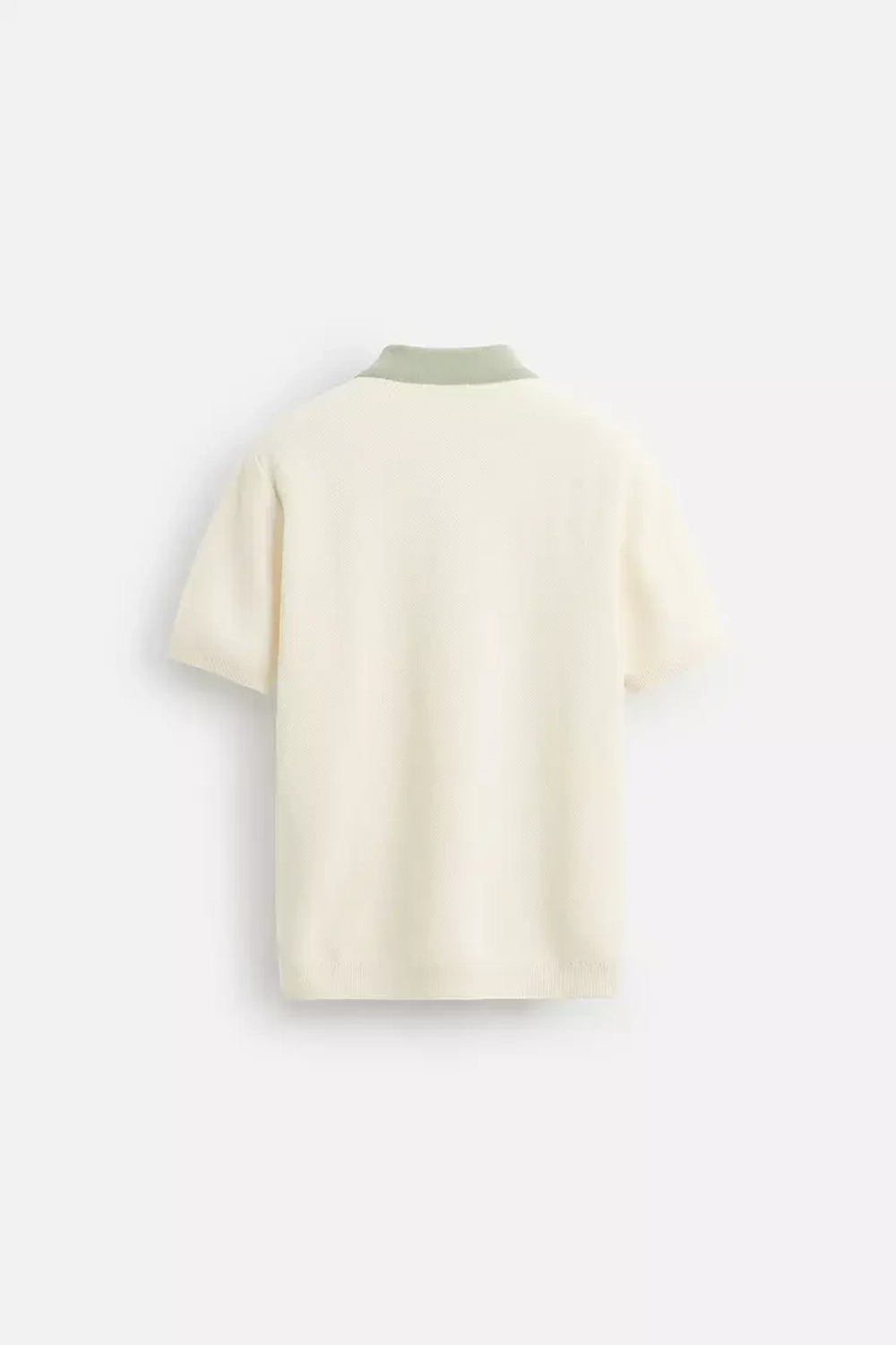 ZARA ТРИКОТАЖНОЕ ПОЛО С КОНТРАСТНОЙ ОТДЕЛКОЙ, ЭКРЮ/ЗЕЛЕНЫЙ