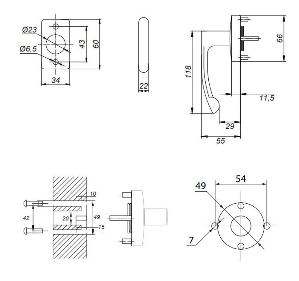 Противопожарный Apecs Ручка HF-1066-BL с фиксацией (для штанги 1700B)