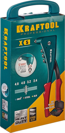 Заклепочник KRAFTOOL X-5F с функцией FIX (удержание заклепки) в кейсе 31173-H6_z01