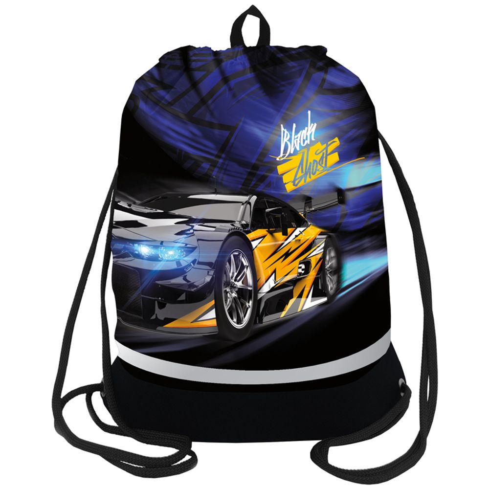 Мешок для обуви 1 отделение Berlingo "Black ghost", 510*400мм, расшир. дно, светоотражающая лента, карман на молнии