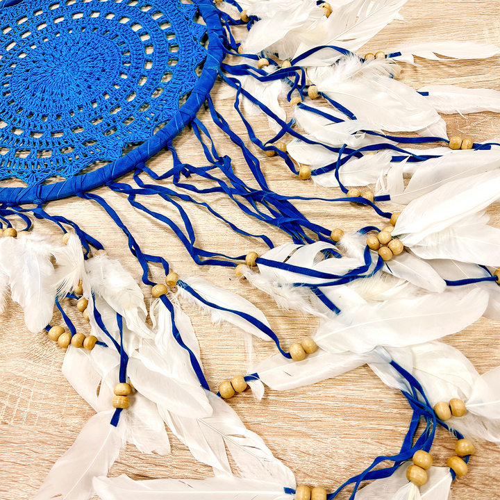 Ловец снов макраме для гармонизации помещений цвет голубой d-31см h-93см