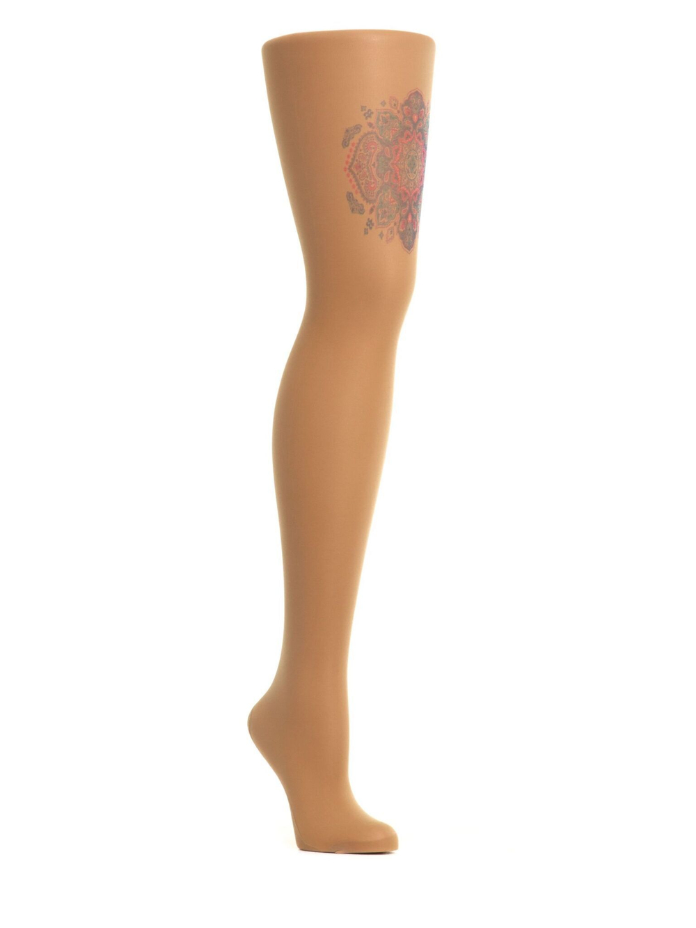 Колготки с цветным узором на правой ножке (Размер: S-M-L) (Цвет: бежевый)