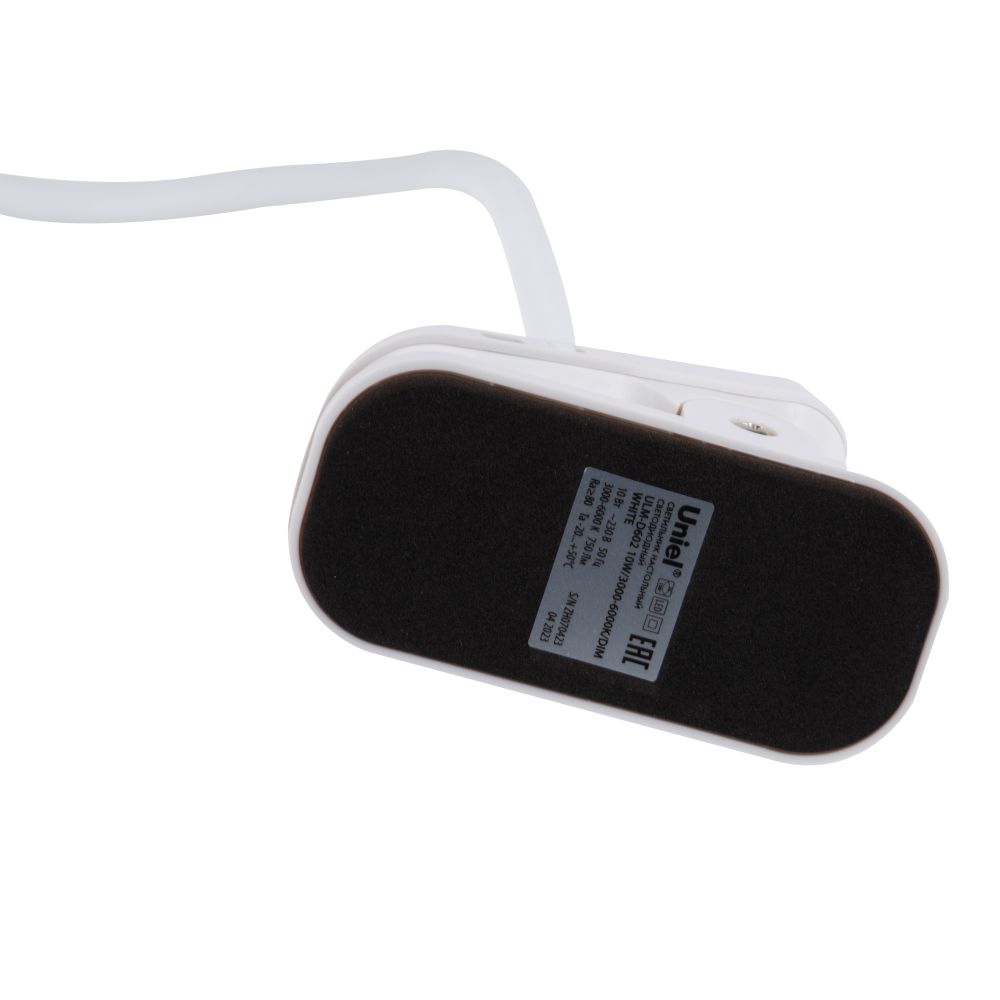 ULM-D602 10W-3000-6000K-DIM WHITE Светильник настольный светодиодный прищепка. Сенсорный выключатель. Диммер. Белый. TM Uniel