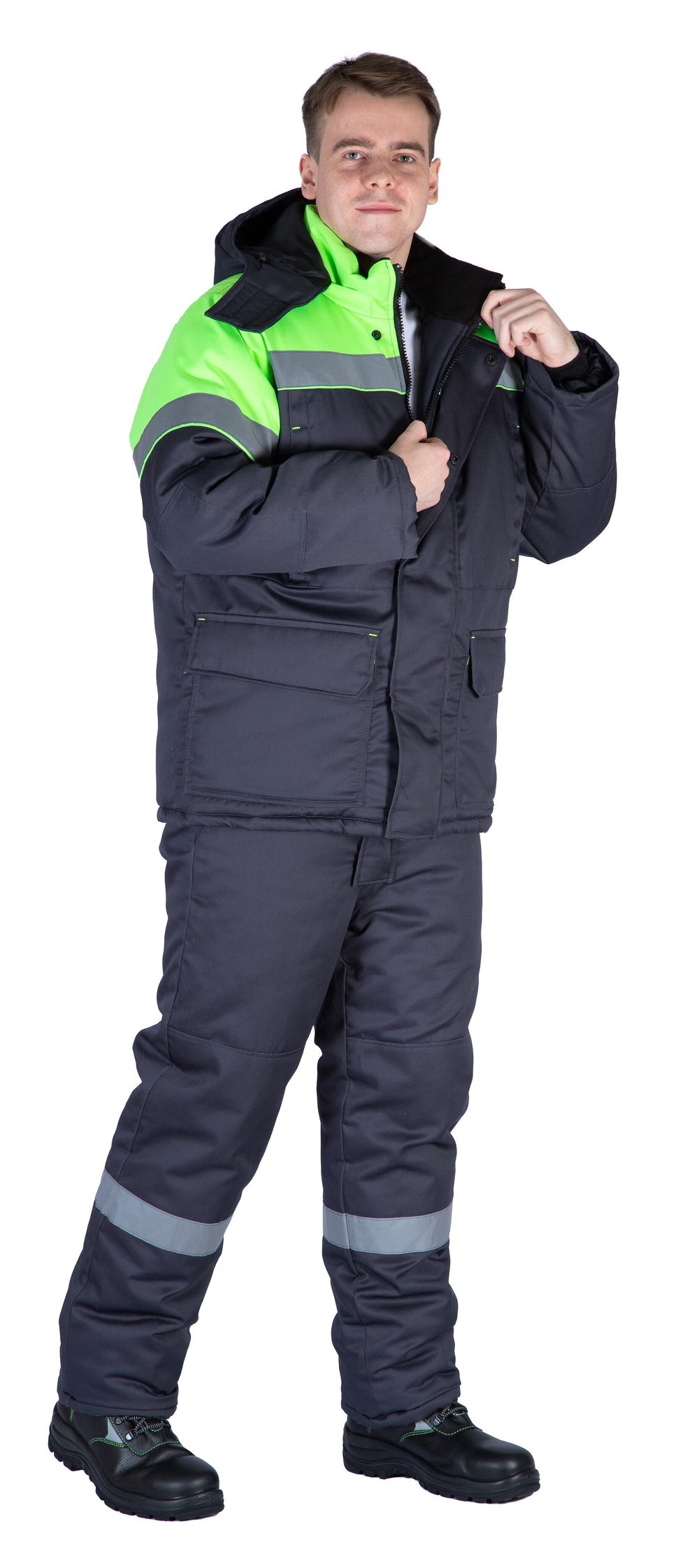 Костюм зимний "Байкит" с полукомбинезоном, т.серый/лимон