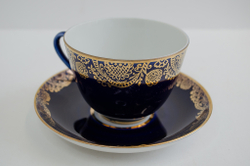 Чайная пара. Фарфор тонкостенный. СССР. ЛФЗ. 70-е г. Кобальт в золочение.