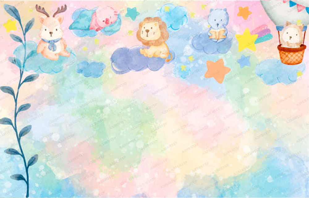 Фотообои для детского сада Звери на облаках. Акварель 096