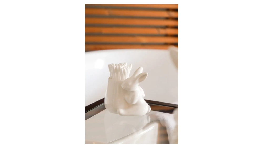 Стакан для ватных палочек Claystreet Кролики - чистюли 8 см