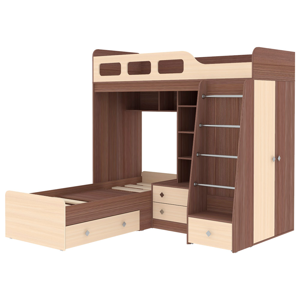 Двухъярусная кровать КарИВи Астра 4 Бодего Темный  Дуб Молочный
