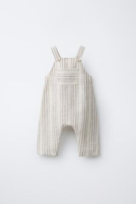 ZARA ДЛИННЫЙ КОМБИНЕЗОН В ПОЛОСКУ, СВЕТЛО-БЕЖЕВЫЙ