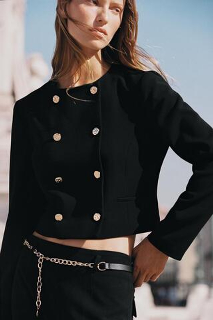 ZARA КОРОТКИЙ ДВУБОРТНЫЙ БЛЕЙЗЕР, ЧЕРНЫЙ