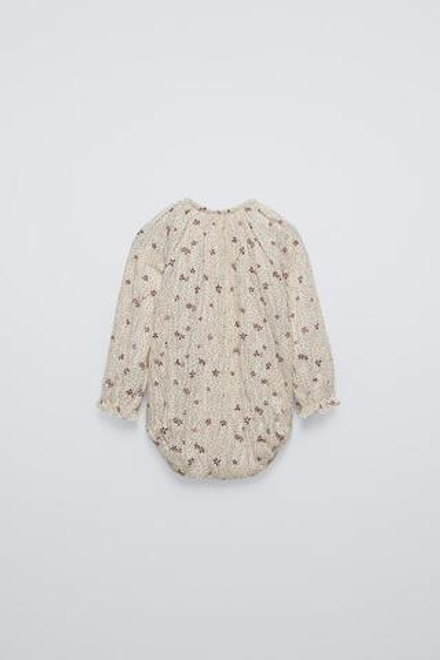 ZARA БОДИ С ЦВЕТОЧНЫМ ПРИНТОМ, СВЕТЛЫЙ ЭКРЮ