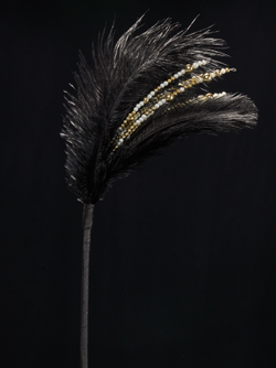 Веточка с перьями и бисером 20х36см ChristmasDeLuxe черная с золотом