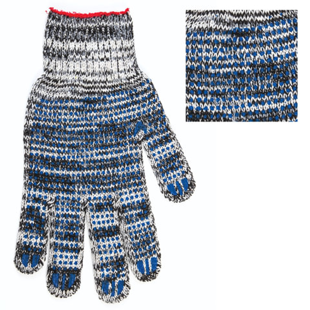 Перчатки хлопчатобумажные, КОМПЛЕКТ 5 ПАР, 7 класс, 60-62 г, 216 текс, ПВХ-точка, LAIMA "ПРОФИ", МЕЛАНЖ