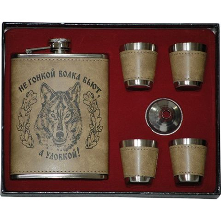 Набор: А09 Волк фляжка 240 мл плюс 4 стопки + воронка