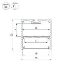 Профиль с экраном SL-LINE-5050-2500 ANOD+OPAL (Arlight, Алюминий) 020467