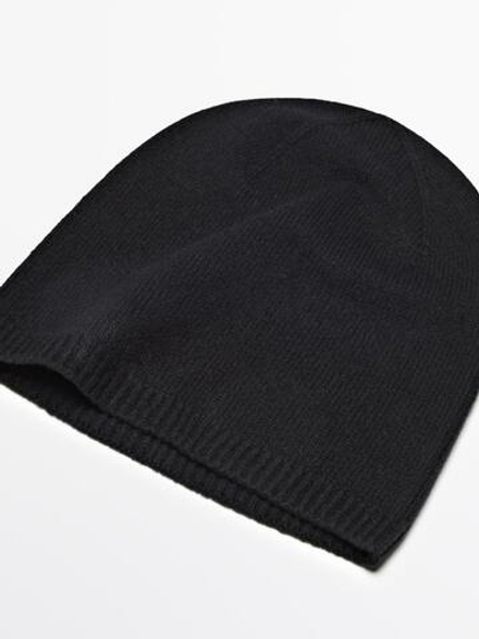 Massimo Dutti Шапка бини из тонкого трикотажа, черный