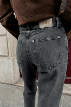 ZARA ДЖИНСЫ Z.09 STRAIGHT С ВЫСОКОЙ ПОСАДКОЙ И ПЕРЕКРЕСТНЫМ ПОЯСОМ, ТЕМНО-СЕРЫЙ