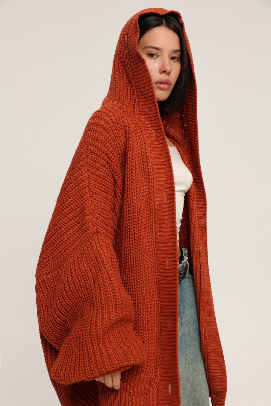 Кардиган вязаный с капюшоном