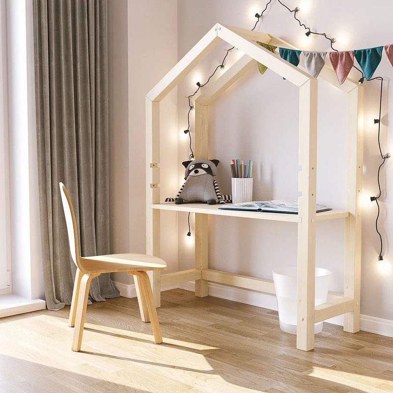 Стол письменный 97х40х133, Вильям, парта домик, детский и школьный, массив сосны, растущая парта для школьника с регулировкой высоты столешниц, Dipriz