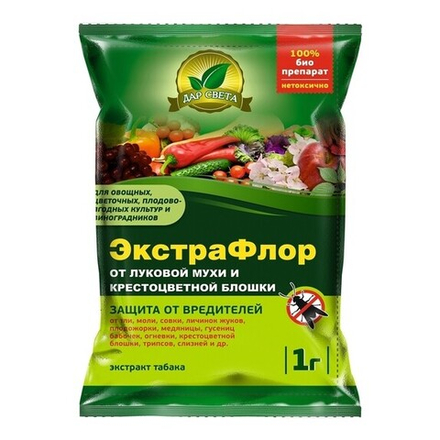 ЭКСТРАФЛОР ОТ ЛУКОВОЙ МУХИ И КРЕСТОЦВЕТНОЙ БЛОШКИ Экстракт табака 1г ЕВРО СЕМЕНА