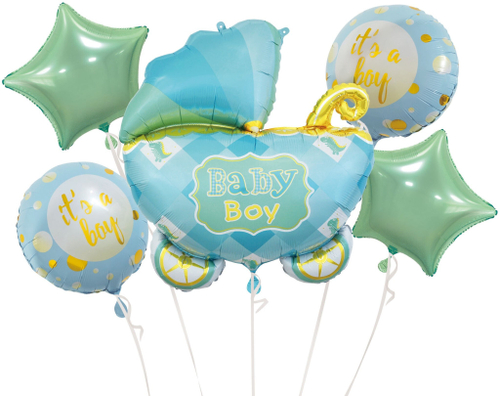 Шар фольга фигура набор 5 предметов с коляской, мальчик