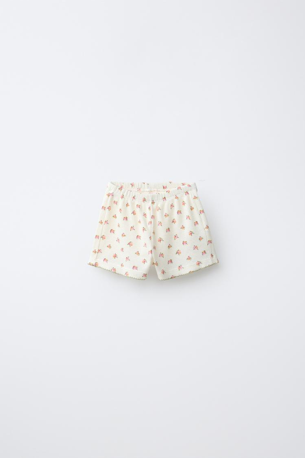 ZARA ШОРТЫ ВАФЕЛЬНЫЕ С ЦВЕТОЧНЫМ ПРИНТОМ, ЭКРЮ