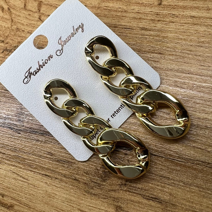 Серьги "Цепи" 4 звена плетение панцирное 2 размера металл золотистый 4,5 см