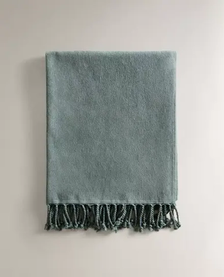 ZARA HOME ПЛЯЖНОЕ ПОЛОТЕНЦЕ ИЗ ХЛОПКА С БАХРОМОЙ, СИНИЙ
