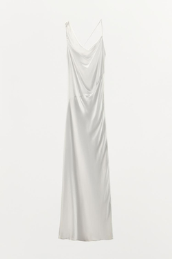 ZARA АТЛАСНОЕ ПЛАТЬЕ С ОТКРЫТОЙ СПИНОЙ, СВЕТЛЫЙ ЭКРЮ