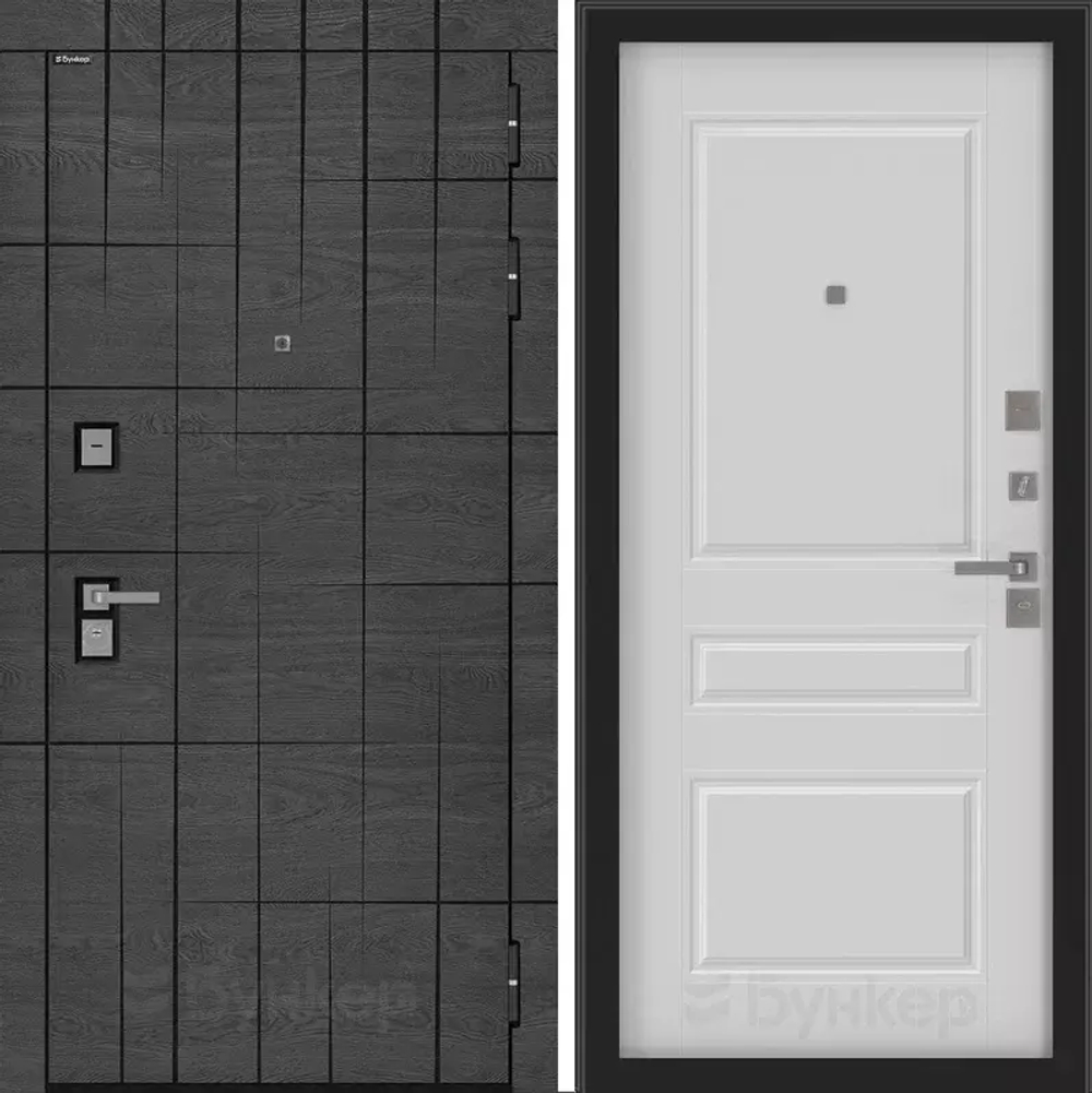 Входная металлическая дверь с зеркалом Бункер BN-09 Дуб майдера горизонт с черной патиной/ ФЛ- 711 белый софт