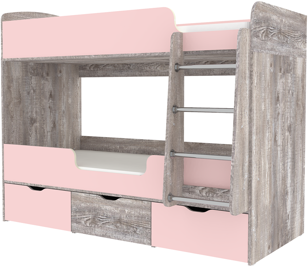 Кровать двухъярусная КарИВи Малыш Двойняшка 80х180 Бетон Розовый