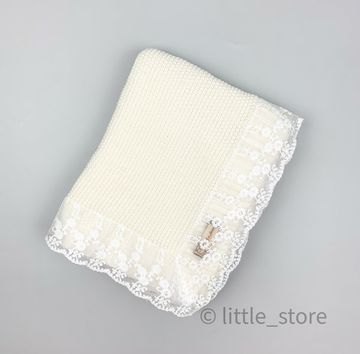 Плед Simple с кружевом жемчужный