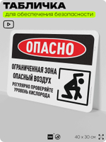 Табличка для обеспечения безопасности "Опасно, ограниченная зона, опасный воздух", для офиса, по охране труда для предприятия, организаций, 40х30 см, Silver Plane x Айдентика Технолоджи