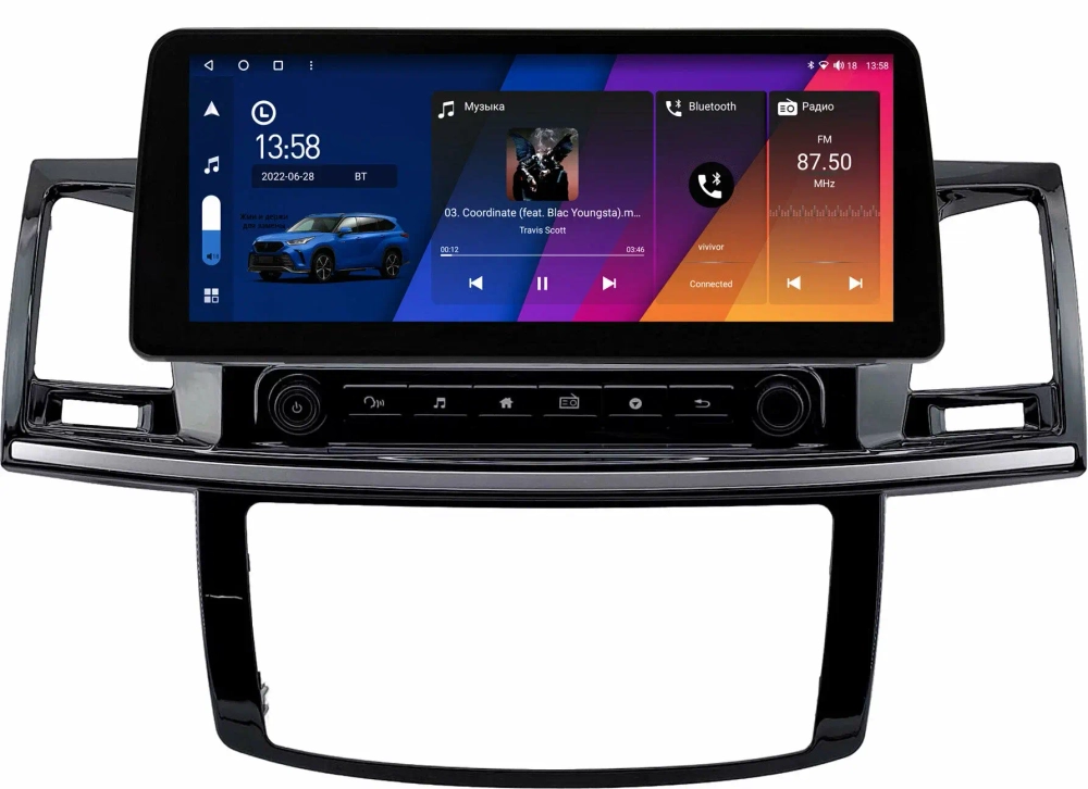 Магнитола для Toyota HiLux 7 2004-2015 - Canbox H-Line 1950 монитор 12.3" QLED в стиле BMW на Android 10, ТОП-процессор, CarPlay, 4G SIM-слот