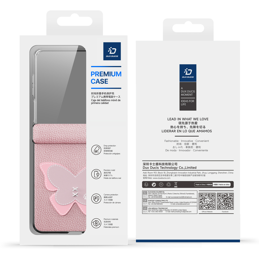 Чехол розового цвета (Butterfly Edition) из искусственной кожи от Dux Ducis для Samsung Galaxy Z Flip 7, серия Luvy Series Case