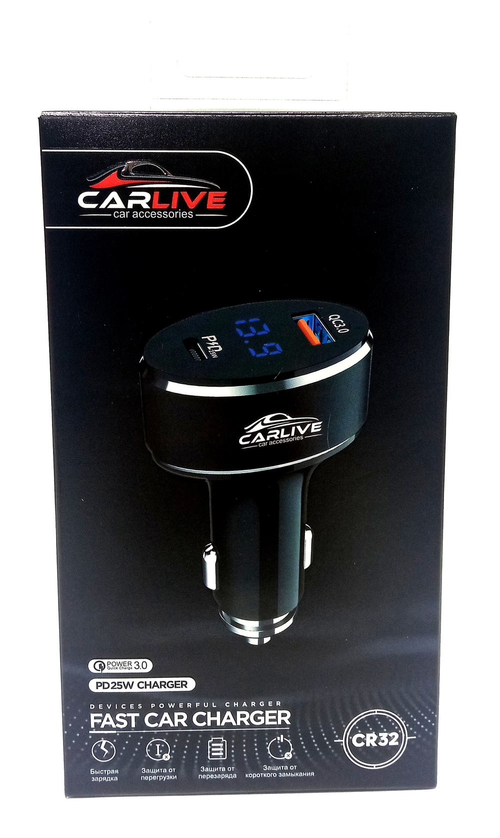 Автомобильное З/У USBQC3.0+PD25W+вольтметр CarLive CR32