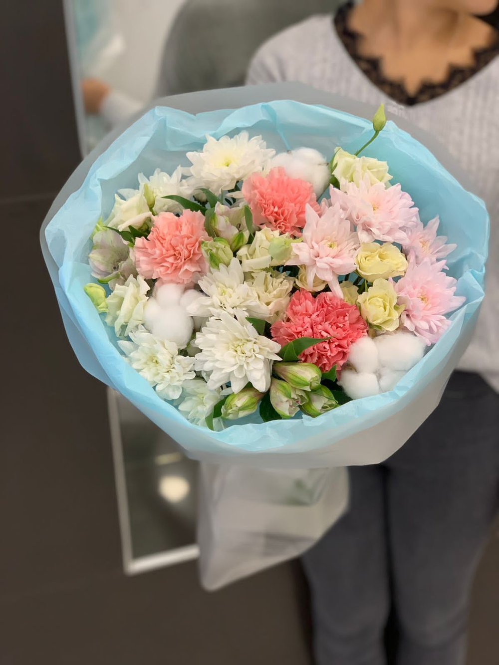 Букет цветов Микс с хлопком