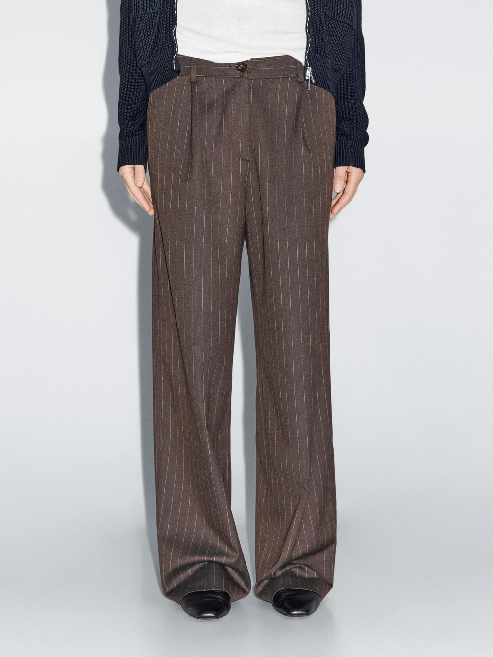 Massimo Dutti Брюки в тонкую полоску с широкими штанинами, шоколадный