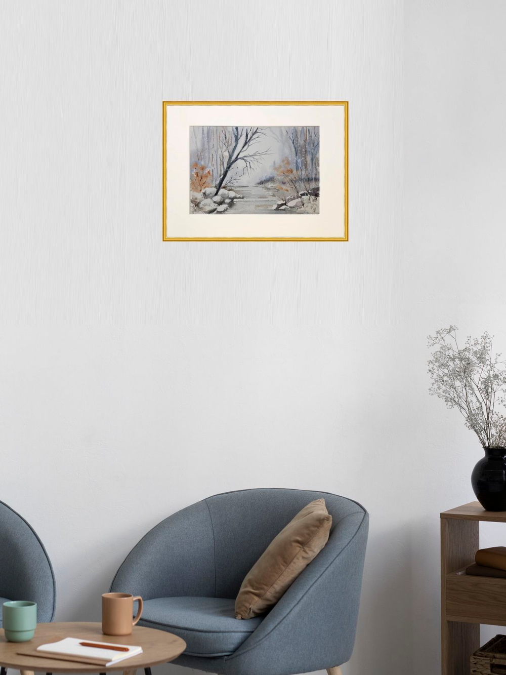 Картина авторская акварельная в паспарту 30х40 см на стену для интерьера "Предзимье"