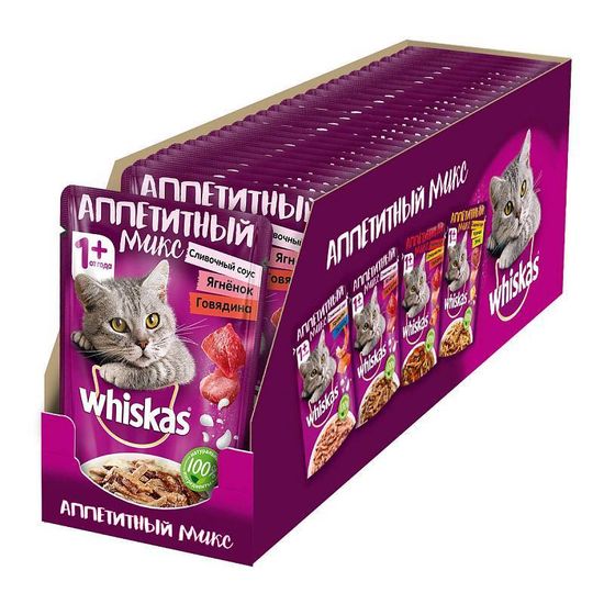 Whiskas пауч Аппетитный микс ягненок с говядиной в сливочном соусе 85 гр